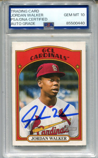 Jordan Walker 2022 Topps Heritage #77 Autographed Card PSA GEM MT 10