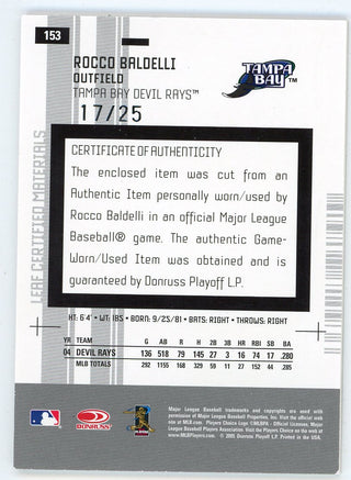 Rocco Baldelli 2005 Donruss Leaf Certified Patch Relic #153