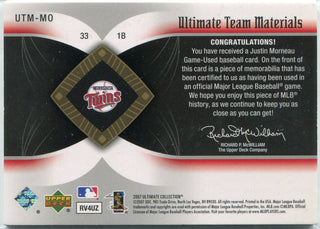 Justin Morneau 2007 Upper Deck Ultimate Collection 2 Color Patch Card #UTM-MO 1/25