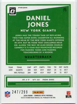 Daniel Jones 2020 Panini Donruss Optic Blue Prizm Card #73 247/299