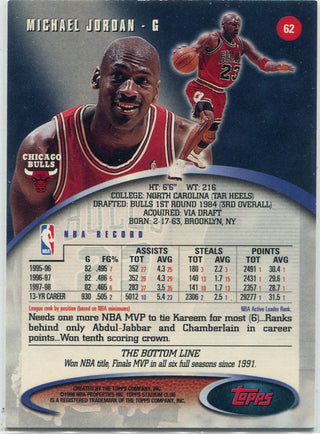 Michael Jordan 1998 - 1999 Topps Stadium Club Card #62