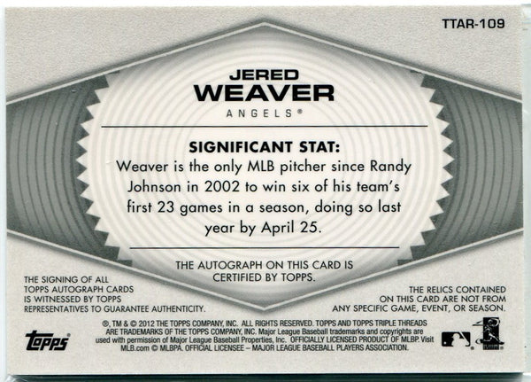 Jered Weaver Autographed 2012 Topps Triple Threads Jersey Card 14/18