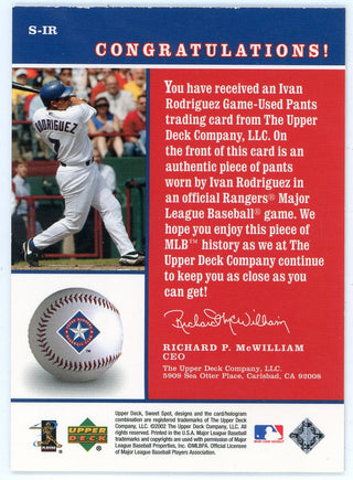 Ivan Rodriguez 2002 Upper Deck Sweet Spot Swatches #S-IR
