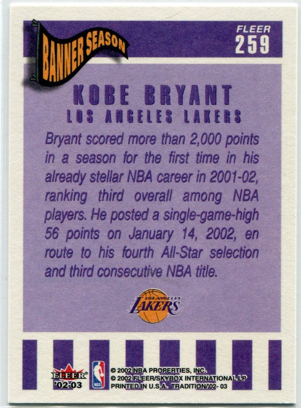 Kobe Bryant 2002 - 2003 Fleer Tradition Banner Season Card #259