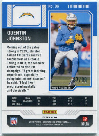 Quentin Johnston 2023 Donruss Optic Contenders Rookie Ticket Blue Prizm RC #86 87/99