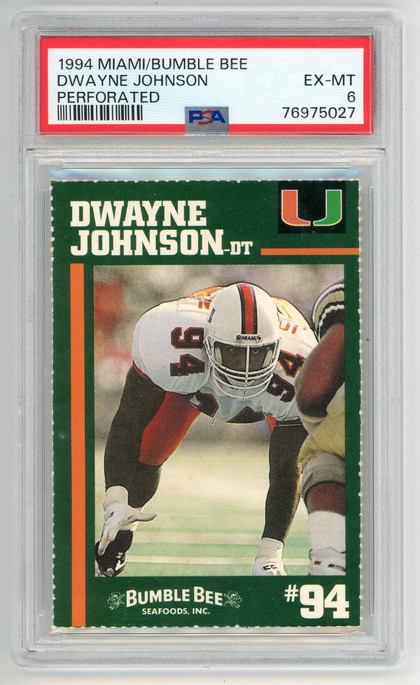 Dwayne Johnson 1994 Miami Bumble Bee Perforated PSA 6