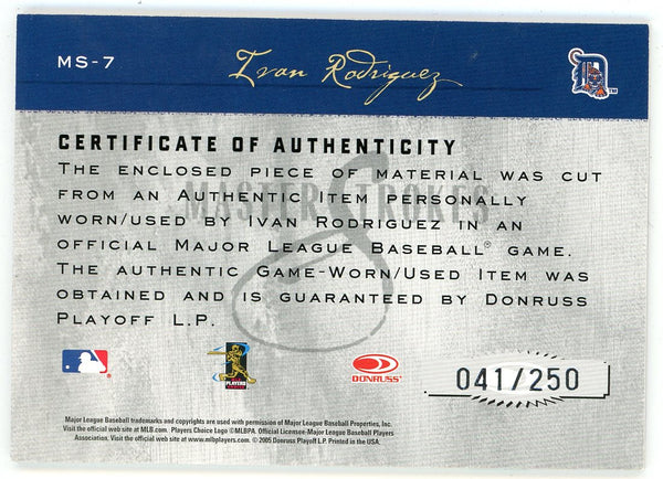 Ivan Rodriguez 2005 Donruss Master Strokes Bat Relic #MS-7
