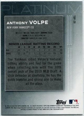 Anthony Volpe 2020 Bowman Platinum Teal Parallel RC #TOP-29 98/299