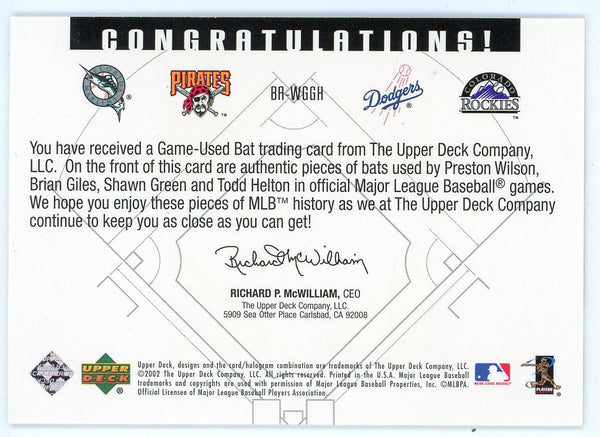 Preston Wilson/ Brian Giles/ Shawn Green/ Todd Helton 2002 Upper Deck Bat Around Bat Relics