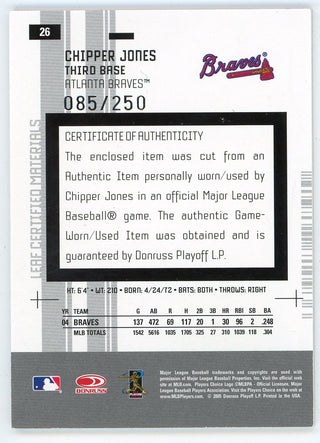 Chipper Jones 2005 Donruss Leaf Certified Patch Relic #26