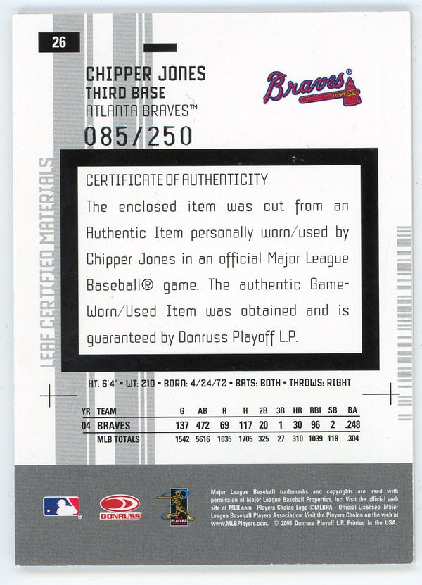 Chipper Jones 2005 Donruss Leaf Certified Patch Relic #26
