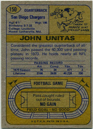 John Unitas 1974 Topps Card #150