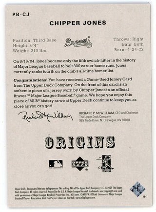 Chipper Jones 2005 Upper Deck Origins Patch Relic #PB-CJ
