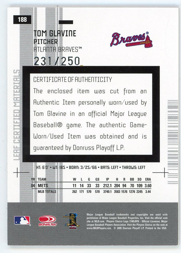 Tom Glavine 2005 Donruss Leaf Certified Materials Red Patch Relic #188