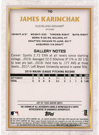 James Karinchak 2020 Topps Gallery Autographed RC #110