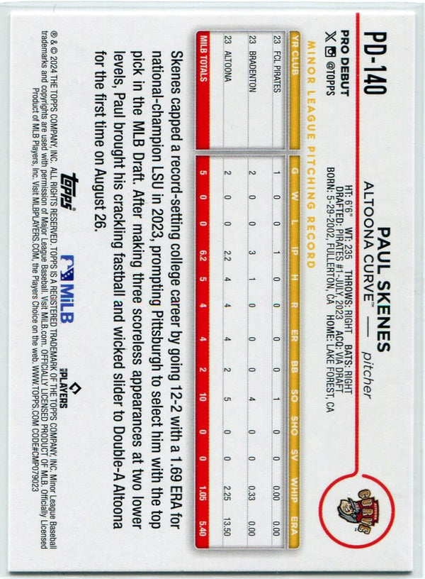 Paul Skenes 2024 Topps Pro Debut RC #PD-140