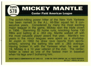 Mickey Mantle 1996 Topps #578 1961 Reprint Card