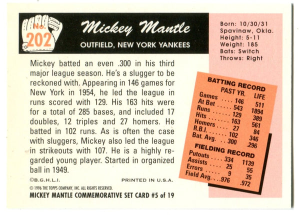 Mickey Mantle 1996 Topps #202 1955 Reprint Card