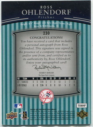 Ross Ohlendorf 2008 Upper Deck Premier Autographed RC #230 19/99