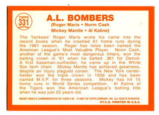 Mickey Mantle A.L Bombers 1996 Topps #331 1964 Reprint Card
