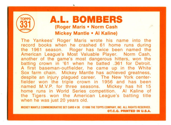 Mickey Mantle A.L Bombers 1996 Topps #331 1964 Reprint Card
