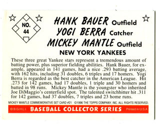 Mickey Mantle/Yogi Berra/ Hank Bauer 1996 Topps #44 1953 Reprint Card