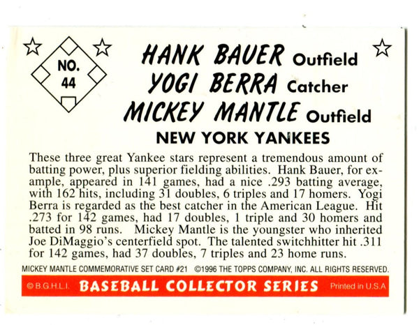 Mickey Mantle/Yogi Berra/ Hank Bauer 1996 Topps #44 1953 Reprint Card