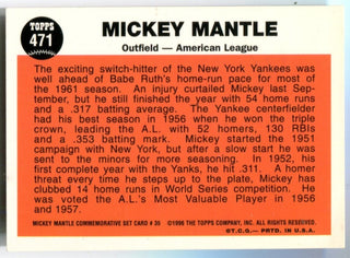 Mickey Mantle 1996 Topps #318 1962 Reprint Card