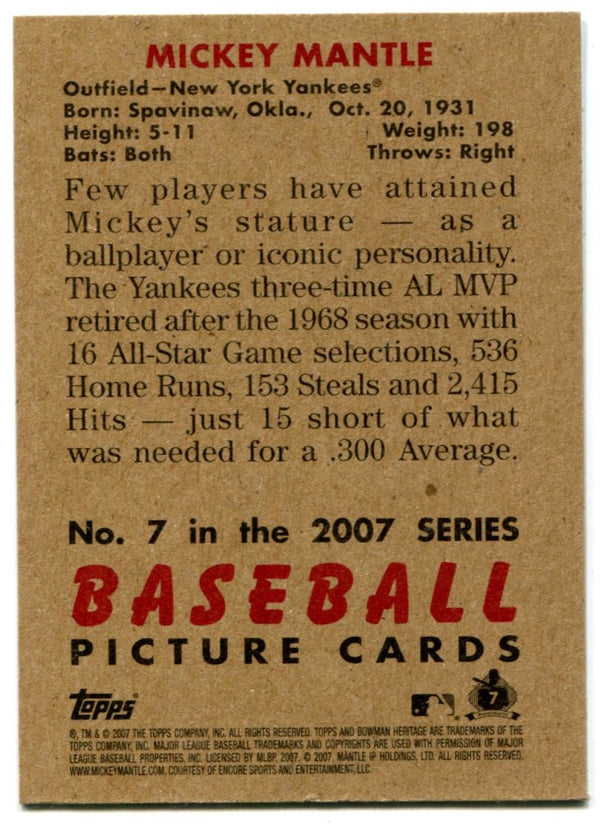 Mickey Mantle 2007 Topps Bowman Heritage #7 Reprint Card