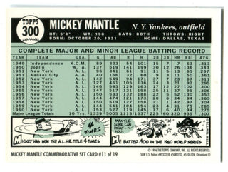 Mickey Mantle 1996 Topps #300 1961 Chrome Reprint Card
