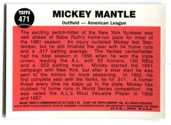 Mickey Mantle 1997 Topps #471 1962 Chrome Reprint Card