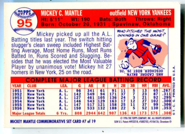Mickey Mantle 1997 Topps #95 1957 Chrome Reprint Card