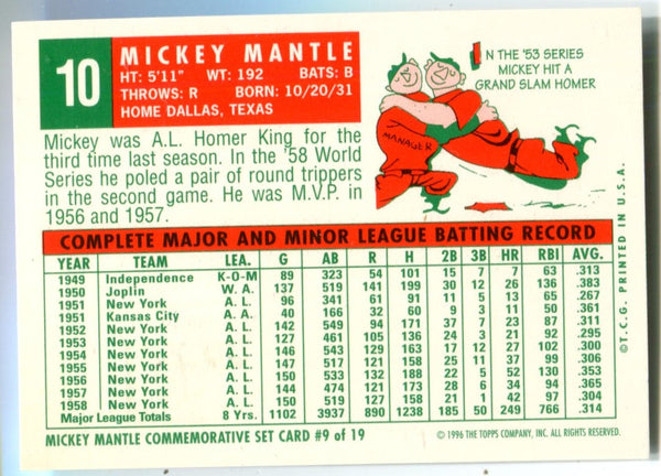 Mickey Mantle 1996 Topps #10 1959 Reprint Card