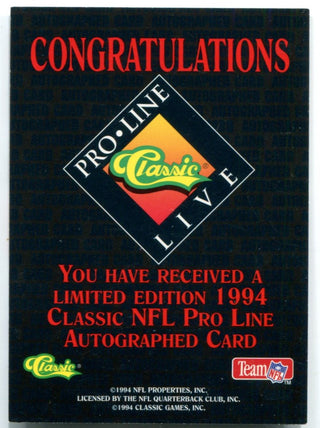Boomer Esiason 1994 Pro Line Classic Autographed Card /920