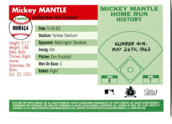Mickey Mantle 2007 Topps #MHR414 Card