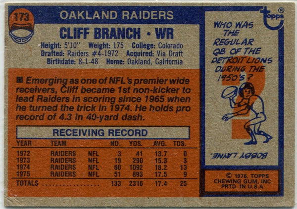 Cliff Branch 1976 Topps Card #173