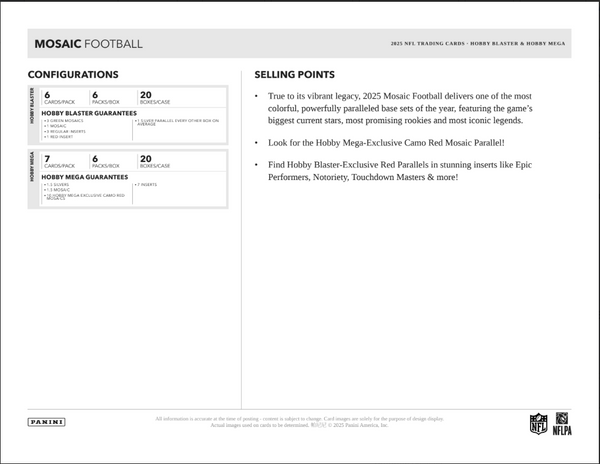 2025 Mosaic Football Hobby Blasters (Blaster Exclusive Red Parallels)