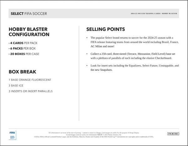 2024-25 Panini Select FIFA Soccer Hobby Blaster Box (Exclusive Ice & Orange Fluorescent)