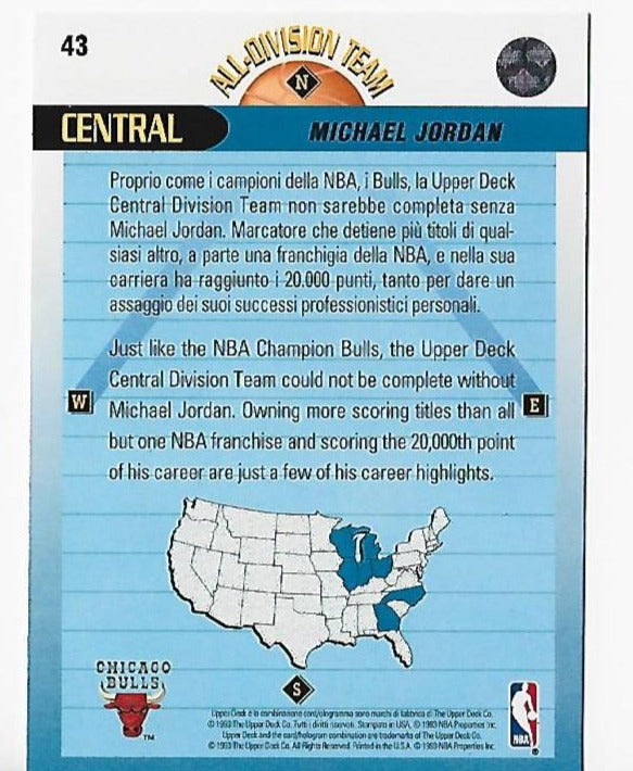 Michael Jordan 1992-1993 Upper Deck #43 Central All-Division Team Card