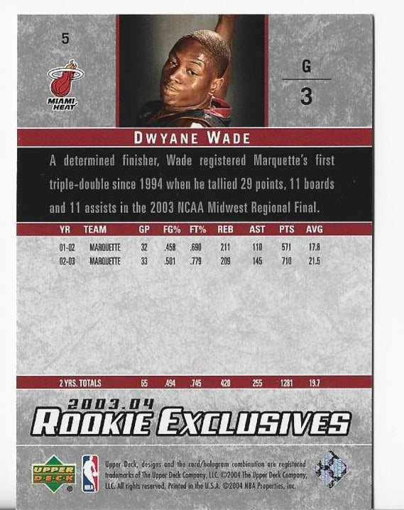 Dwyane Wade 2003-2004 Upper Deck #5 Rookie Exclusives Card