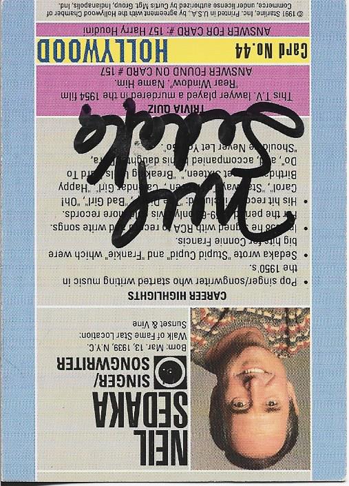 Neil Sedaka 1991 Starline Hollywood Autographed Card #44