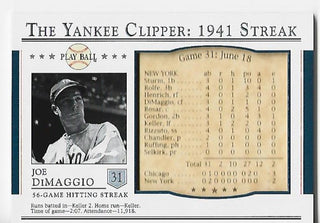 Joe DiMaggio 2003 Upper Deck Play Ball 1941 Streak #S-31 Card