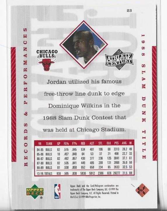 Michael Jordan 1999 Upper Deck Athlete Of The Century #23 Card