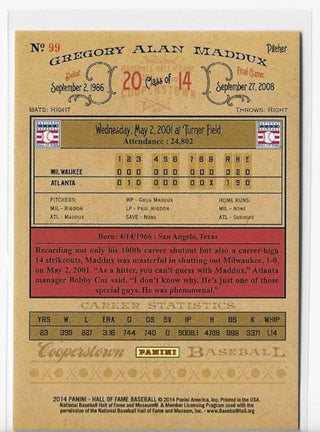 Greg Maddux 2014 Panini #99 (75/75) Hall of Fame Card