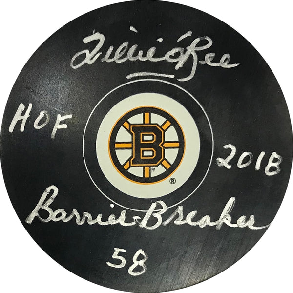 Willie O'Ree "HOF 2018, Barrier Breaker 58" Autographed Boston Bruins Puck (PSA)