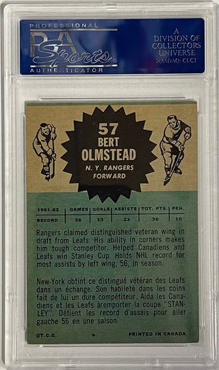 Bert Olmstead Autographed 1962-63 Topps Card #57 (PSA)