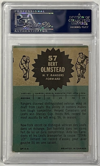 Bert Olmstead Autographed 1962-63 Topps Card #57 (PSA)