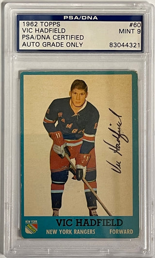 Vic Hadfield Autographed 1962-63 Topps Card #60 (PSA)