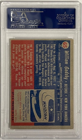 Bill Gadsby Autographed 1957-58 Topps Card #65 (PSA)