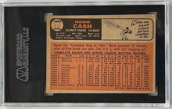 Norm Cash Autographed 1966 Topps Card #315 (SGC)